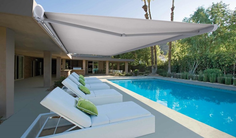 Sleek retractable awning by ShadePro Kenya, offering adjustable shade for outdoor spaces.